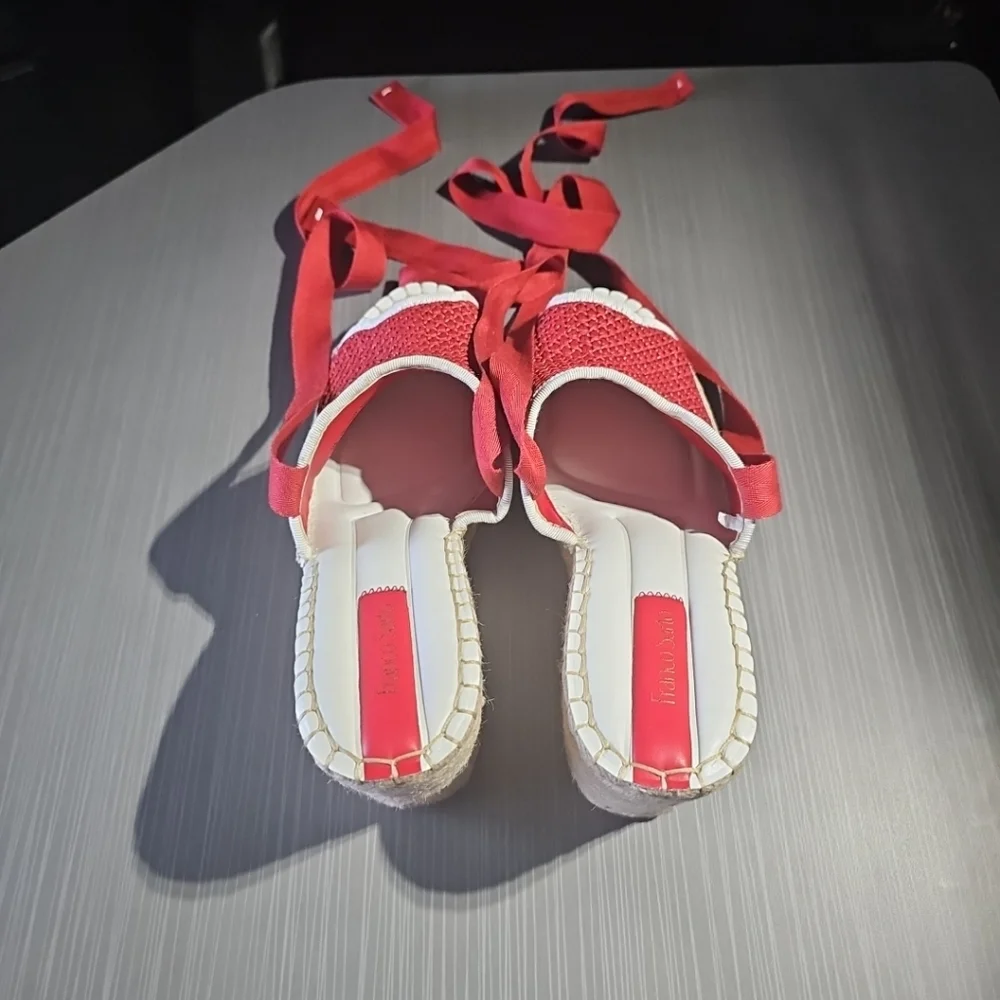Red Woven Espadrille Wedge Sandals with Ankle Tie